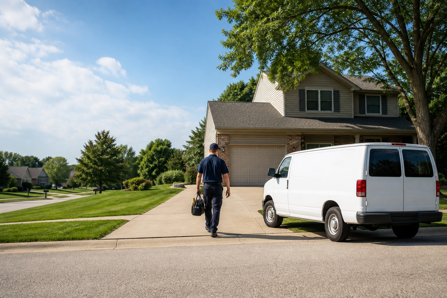 Better-Value Plumbing technician arriving at a home in Shawnee, Kansas