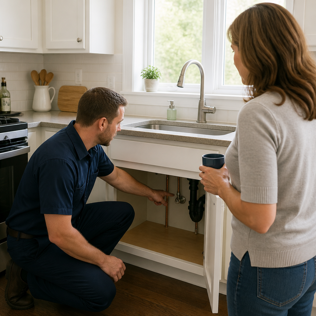 Better-Value Plumbing technician talking with a homeowner in Shawnee, KS